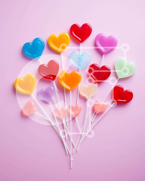 Intra Συλλεκτικό Ξύλινο Παζλ Plywood  4mm - Πολύχρωμα γλειφιτζούρια σε σχήμα καρδιάς σε ροζ φόντο Σε Ξύλινο Κουτί - Διαστάσεις Puzzle: 10x10 cm – 25 κομμάτια