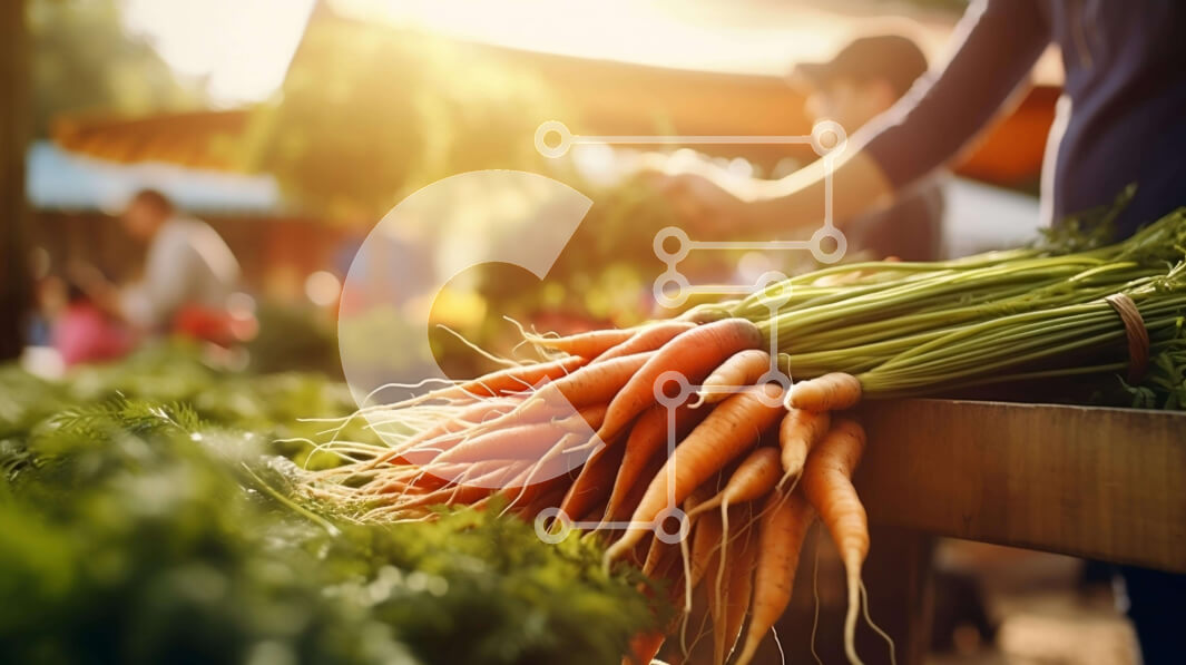 Σετ των 2 Intra Συλλεκτικό Ξύλινο Παζλ Plywood  4mm - Φρέσκα καρότα σε ένα ξύλινο τραπέζι σε μια υπαίθρια αγορά Σε Ξύλινο Κουτί - Διαστάσεις: 10x10 cm – 25 κομμάτια