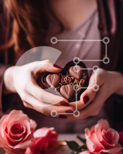 Intra Συλλεκτικό Ξύλινο Παζλ Plywood  4mm - Γυναίκα που κρατά κουτί με σοκολάτες σε σχήμα καρδιάς την ημέρα του Αγίου Βαλεντίνου Σε Ξύλινο Κουτί - Διαστάσεις Puzzle: 10x10 cm – 25 κομμάτια