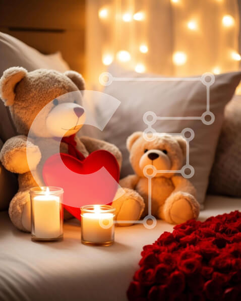 Intra Συλλεκτικό Ξύλινο Παζλ Plywood  4mm - Δύο αρκουδάκια σε ένα κρεβάτι με τριαντάφυλλα και κεριά Σε Ξύλινο Κουτί - Διαστάσεις Puzzle: 10x10 cm – 25 κομμάτια