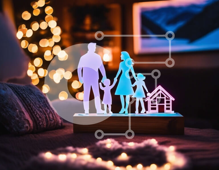 Intra Συλλεκτικό Ξύλινο Παζλ Plywood  4mm - Οικογενειακό φωτιστικό γλυπτό σιλουέτας  Σε Ξύλινο Κουτί Σε Ξύλινο Κουτί - Διαστάσεις Puzzle: 10x10 cm – 25 κομμάτια