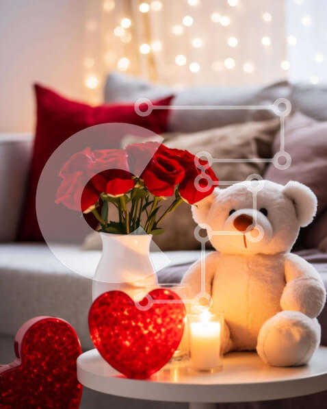 Intra Συλλεκτικό Ξύλινο Παζλ Plywood  4mm - Ρομαντικό αρκουδάκι με κόκκινα τριαντάφυλλα και φως κεριών Σε Ξύλινο Κουτί - Διαστάσεις Puzzle: 10x10 cm – 25 κομμάτια