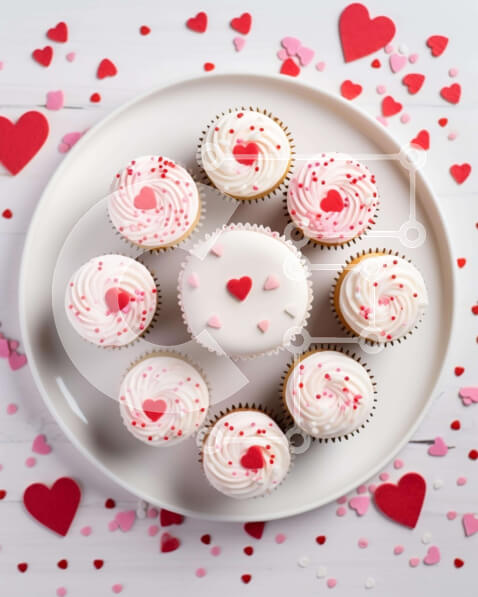 Σετ των 2 Intra Συλλεκτικό Ξύλινο Παζλ Plywood  4mm - Εορταστικά Cupcakes του Αγίου Βαλεντίνου με στολίδια καρδιάς Σε Ξύλινο Κουτί - Διαστάσεις: 10x10 cm – 25 κομμάτια