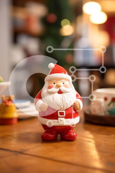 Intra Συλλεκτικό Ξύλινο Παζλ Plywood  4mm - Χριστουγεννιάτικη διακόσμηση με ειδώλιο Άγιου Βασίλη σε ξύλινο τραπέζι Σε Ξύλινο Κουτί - Διαστάσεις: 10x10 cm – 25 κομμάτια