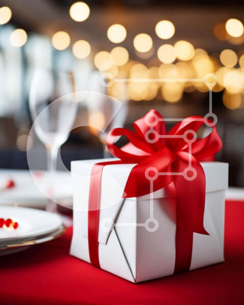 Intra Συλλεκτικό Ξύλινο Παζλ Plywood  4mm - Λευκό κουτί δώρου με κόκκινη κορδέλα σε κόκκινο τραπεζομάντιλο Σε Ξύλινο Κουτί - Διαστάσεις: 10x10 cm – 25 κομμάτια