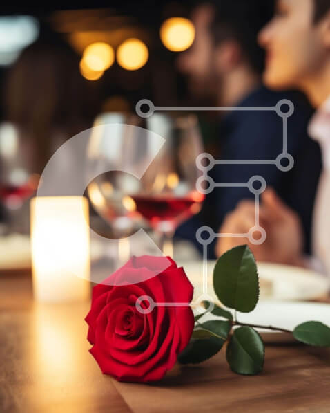 Σετ των 2 Intra Συλλεκτικό Ξύλινο Παζλ Plywood  4mm - Ρομαντικό τραπέζι δείπνου με κόκκινο τριαντάφυλλο και ποτήρια κρασιού Σε Ξύλινο Κουτί - Διαστάσεις: 10x10 cm – 25 κομμάτια