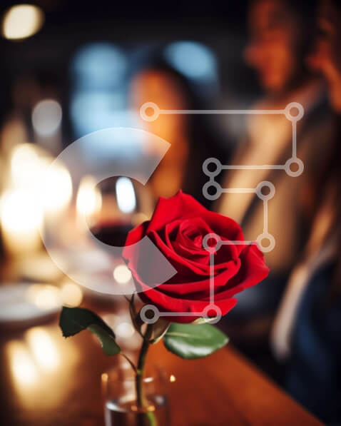 Σετ των 2 Intra Συλλεκτικό Ξύλινο Παζλ Plywood  4mm - Κόκκινο τριαντάφυλλο σε γυάλινο βάζο σε τραπεζαρία με ανθρώπους Σε Ξύλινο Κουτί - Διαστάσεις: 10x10 cm – 25 κομμάτια