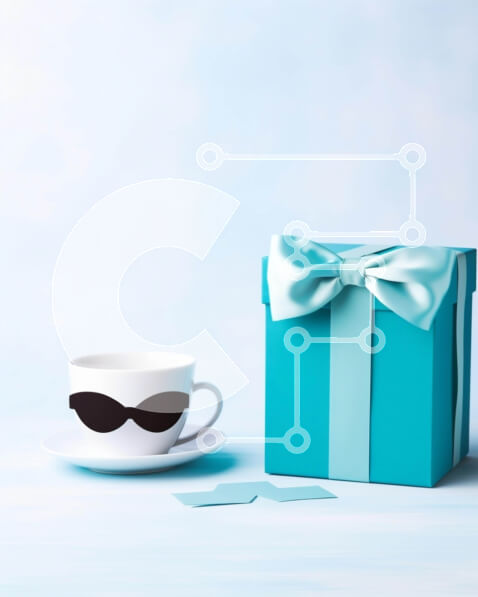 Intra Συλλεκτικό Ξύλινο Παζλ Plywood  4mm - Μπλε κουτί δώρου με γυαλιά ηλίου και φλιτζάνια και πιατάκια Σε Ξύλινο Κουτί - Διαστάσεις: 10x10 cm – 25 κομμάτια