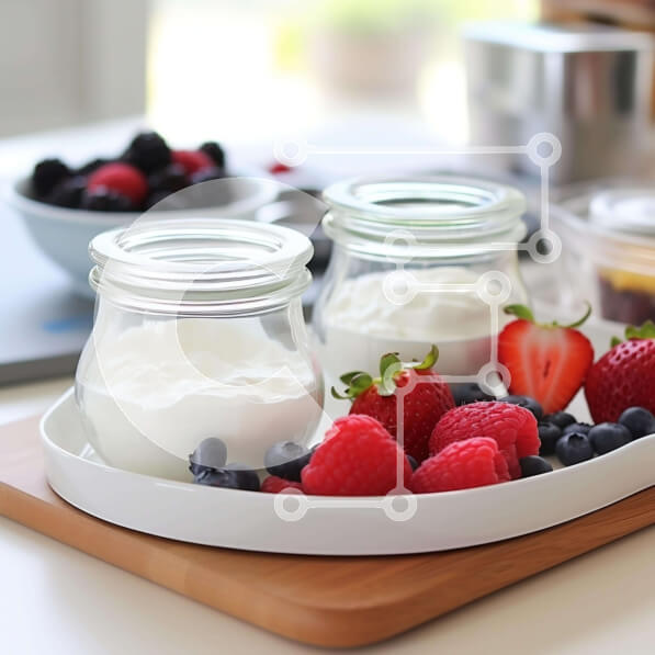 Σετ των 2 Intra Συλλεκτικό Ξύλινο Παζλ Plywood  4mm - Δίσκος υγιεινού πρωινού με γιαούρτι και μούρα Σε Ξύλινο Κουτί - Διαστάσεις: 10x10 cm – 25 κομμάτια