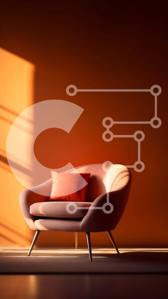 Intra Συλλεκτικό Ξύλινο Παζλ Plywood  4mm - Πορτοκαλί Δωμάτιο με Ροζ Καρέκλα - Φωτογραφία Εσωτερικού Σχεδιασμού Σε Ξύλινο Κουτί - Διαστάσεις Puzzle: 10x10 cm – 25 κομμάτια