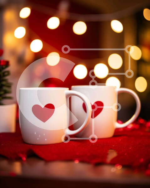 Intra Συλλεκτικό Ξύλινο Παζλ Plywood  4mm - Ρομαντικές κούπες καφέ με καρδιές σε κόκκινο τραπεζομάντιλο Σε Ξύλινο Κουτί - Διαστάσεις: 10x10 cm – 25 κομμάτια