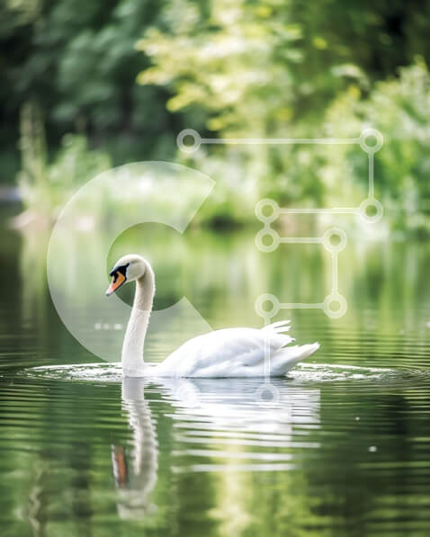 Intra Συλλεκτικό Ξύλινο Παζλ Plywood  4mm - Όμορφη εικόνα ενός λευκού κύκνου σε μια πράσινη λίμνη Σε Ξύλινο Κουτί - Διαστάσεις: 10x10 cm – 25 κομμάτια