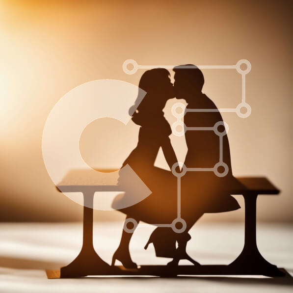 Intra Συλλεκτικό Ξύλινο Παζλ Plywood  4mm - Σιλουέτα ενός ζευγαριού που φιλιέται σε έναν πάγκο Σε Ξύλινο Κουτί - Διαστάσεις Puzzle: 10x10 cm – 25 κομμάτια