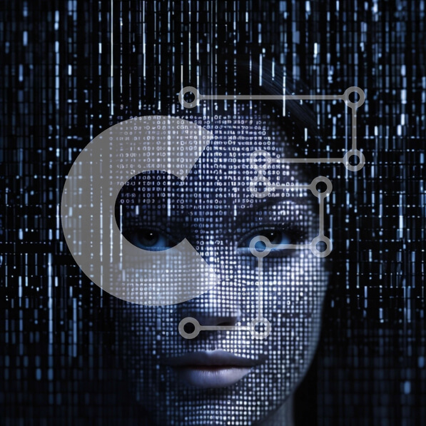 Intra Συλλεκτικό Ξύλινο Παζλ Plywood  4mm - Puzzle με Θέμα Abstract Binary Code Art - Γυναικείο Πρόσωπο στην Ψηφιακή Τεχνολογία Σε Ξύλινο Κουτί - Διαστάσεις Puzzle: 10x10 cm – 25 κομμάτια