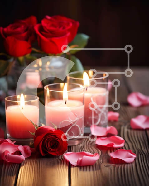 Intra Συλλεκτικό Ξύλινο Παζλ Plywood  4mm - Κόκκινα τριαντάφυλλα και κεριά σε ένα ξύλινο τραπέζι Σε Ξύλινο Κουτί - Διαστάσεις Puzzle: 10x10 cm – 25 κομμάτια