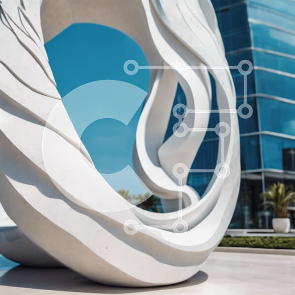 Intra Συλλεκτικό Ξύλινο Παζλ Plywood  4mm - Μοντέρνο λευκό γλυπτό ενάντια σε γυάλινο κτίριο Σε Ξύλινο Κουτί - Διαστάσεις Puzzle: 10x10 cm – 25 κομμάτια