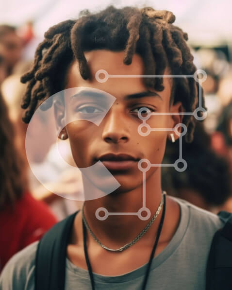 Intra Συλλεκτικό Ξύλινο Παζλ Plywood  4mm - Σοβαρός νεαρός άνδρας με Dreadlocks σε γκρι μπλουζάκι που βλέπει κάμερα Σε Ξύλινο Κουτί - Διαστάσεις Puzzle: 10x10 cm – 25 κομμάτια