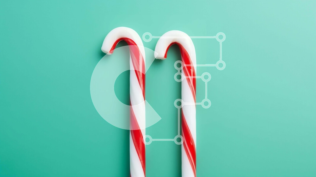 Intra Συλλεκτικό Ξύλινο Παζλ Plywood  4mm - Κόκκινα και άσπρα καλάμια καραμελών σε τιρκουάζ φόντο Σε Ξύλινο Κουτί - Διαστάσεις: 10x10 cm – 25 κομμάτια