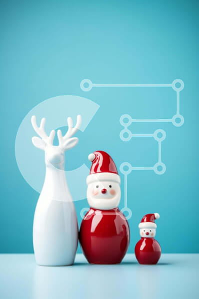 Intra Συλλεκτικό Ξύλινο Παζλ Plywood  4mm - Ειδώλια Άγιου Βασίλη και ταράνδων σε μπλε φόντο Σε Ξύλινο Κουτί - Διαστάσεις: 10x10 cm – 25 κομμάτια