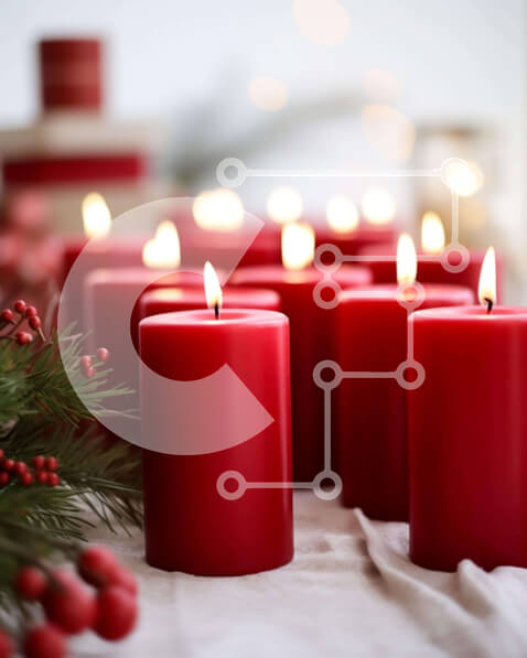 Intra Συλλεκτικό Ξύλινο Παζλ Plywood  4mm - Ομάδα κόκκινων κεριών σε κλαδιά πουρνάρι και πεύκου Σε Ξύλινο Κουτί - Διαστάσεις: 10x10 cm – 25 κομμάτια