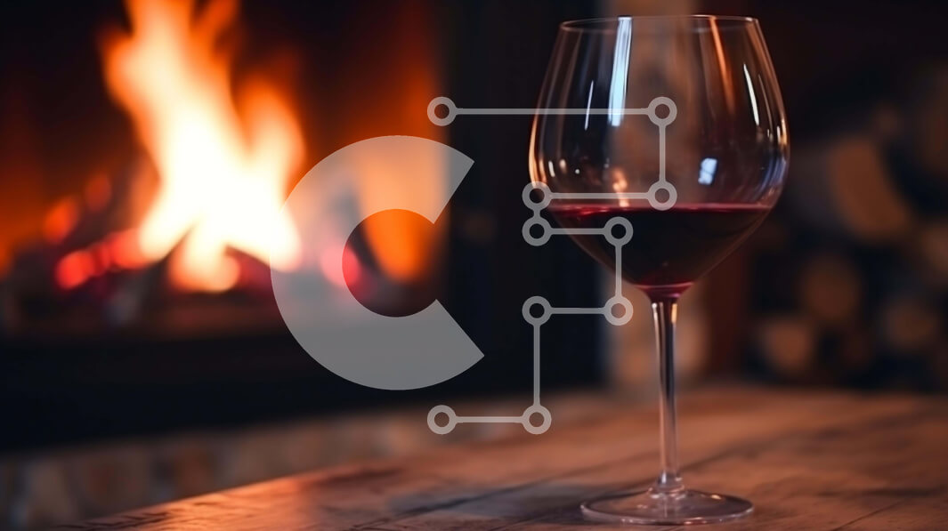 Σετ των 2 Intra Συλλεκτικό Ξύλινο Παζλ Plywood  4mm - Ποτήρι κόκκινο κρασί δίπλα σε τζάκι Σε Ξύλινο Κουτί - Διαστάσεις: 10x10 cm – 25 κομμάτια