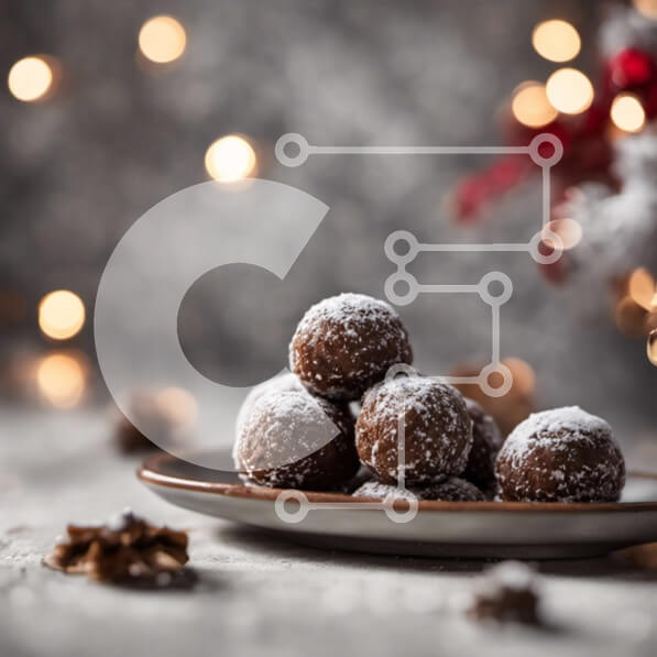 Σετ των 2 Intra Συλλεκτικό Ξύλινο Παζλ Plywood  4mm - Μπάλες σοκολάτας καλυμμένες με ζάχαρη άχνη σε διακοσμητικό φόντο Σε Ξύλινο Κουτί - Διαστάσεις: 10x10 cm – 25 κομμάτια