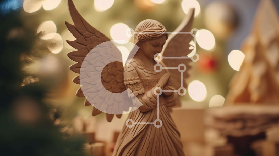 Intra Συλλεκτικό Ξύλινο Παζλ Plywood  4mm - Ξύλινο άγαλμα αγγέλου με χριστουγεννιάτικα στολίδια Σε Ξύλινο Κουτί - Διαστάσεις Puzzle: 10x10 cm – 25 κομμάτια