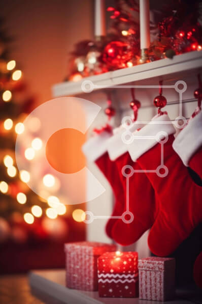 Intra Συλλεκτικό Ξύλινο Παζλ Plywood  4mm - Κόκκινες κάλτσες και δώρα σε μανδύα τζακιού Σε Ξύλινο Κουτί - Διαστάσεις: 10x10 cm – 25 κομμάτια