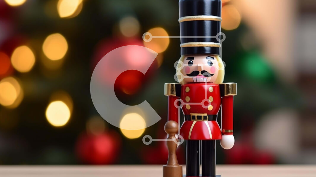 Intra Συλλεκτικό Ξύλινο Παζλ Plywood  4mm - Παιχνίδι Καρυοθραύστης μπροστά από το χριστουγεννιάτικο δέντρο Σε Ξύλινο Κουτί - Διαστάσεις: 10x10 cm – 25 κομμάτια