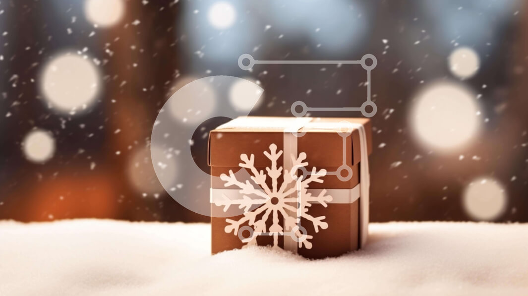 Intra Συλλεκτικό Ξύλινο Παζλ Plywood  4mm - Εορταστικό καφέ κουτί με διακόσμηση από νιφάδες χιονιού σε φόντο χιονιού Σε Ξύλινο Κουτί - Διαστάσεις Puzzle: 10x10 cm – 25 κομμάτια