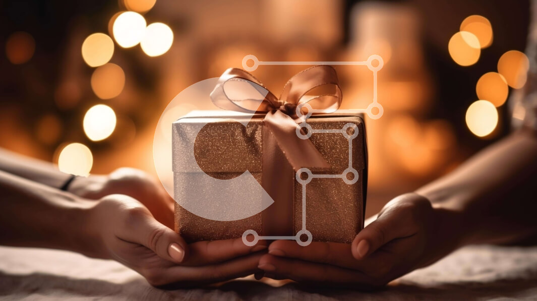 Intra Συλλεκτικό Ξύλινο Παζλ Plywood  4mm - Χέρια που κρατούν ένα κουτί δώρου με καφέ κορδέλα Σε Ξύλινο Κουτί - Διαστάσεις: 10x10 cm – 25 κομμάτια