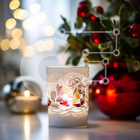 Intra Συλλεκτικό Ξύλινο Παζλ Plywood  4mm - Γιορτινό κερί με κόκκινα και πράσινα διακοσμητικά σε τραπέζι Σε Ξύλινο Κουτί - Διαστάσεις: 10x10 cm – 25 κομμάτια