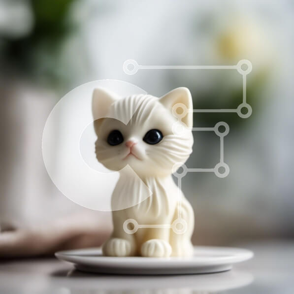 Intra Συλλεκτικό Ξύλινο Παζλ Plywood  4mm - Μικρό ειδώλιο λευκής γάτας σε άδειο πιάτο με φυτά και λουλούδια Σε Ξύλινο Κουτί - Διαστάσεις Puzzle: 10x10 cm – 25 κομμάτια