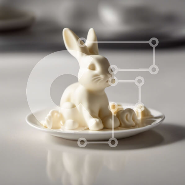 Σετ των 2 Intra Συλλεκτικό Ξύλινο Παζλ Plywood  4mm - Λευκό ειδώλιο λαγουδάκι σε ένα άδειο πιάτο με κομμάτια σοκολάτας Σε Ξύλινο Κουτί - Διαστάσεις: 10x10 cm – 25 κομμάτια