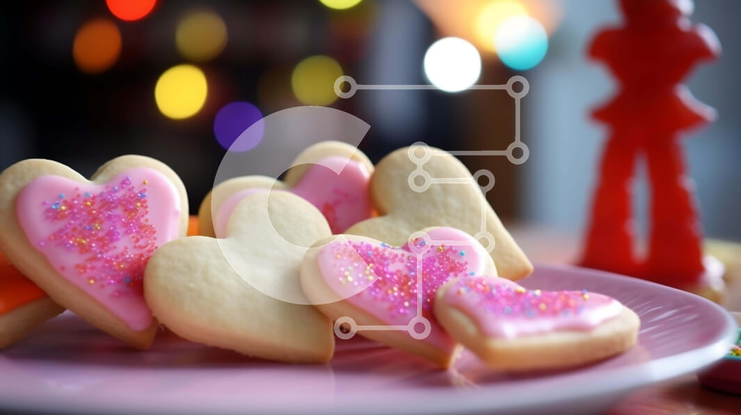 Σετ των 2 Intra Συλλεκτικό Ξύλινο Παζλ Plywood  4mm - Μπισκότα σε σχήμα καρδιάς σε ένα ροζ πιάτο Σε Ξύλινο Κουτί - Διαστάσεις: 10x10 cm – 25 κομμάτια