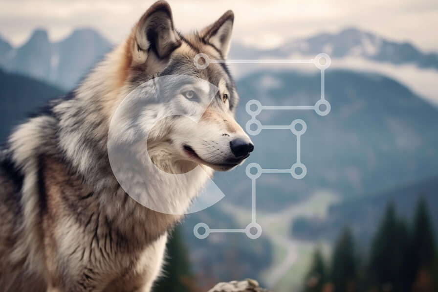 Σετ των 2 Intra Συλλεκτικό Ξύλινο Παζλ Plywood  4mm - Εκπληκτική εικόνα του γκρίζου λύκου με το Mountain Vista Σε Ξύλινο Κουτί - Διαστάσεις: 10x10 cm – 25 κομμάτια