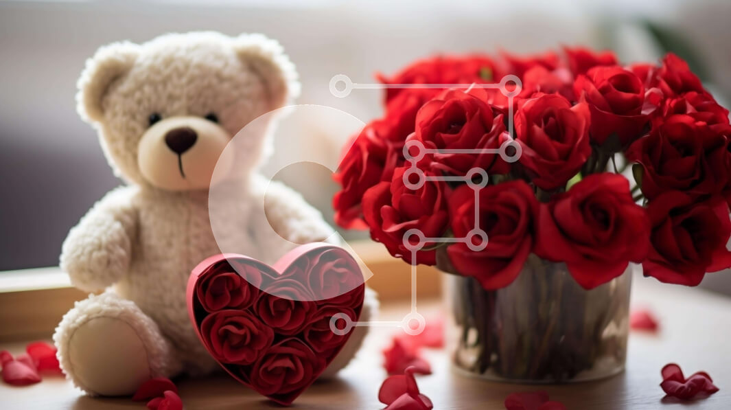 Intra Συλλεκτικό Ξύλινο Παζλ Plywood  4mm - Αρκουδάκι με κόκκινα τριαντάφυλλα και καρδιές Σε Ξύλινο Κουτί - Διαστάσεις Puzzle: 10x10 cm – 25 κομμάτια