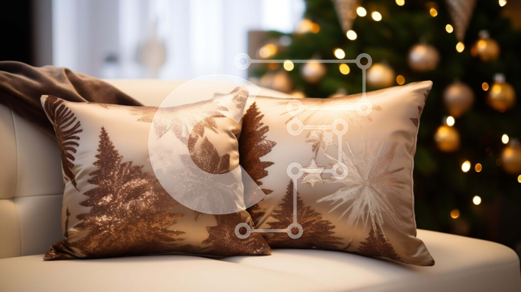 Intra Συλλεκτικό Ξύλινο Παζλ Plywood  4mm - Λευκός καναπές με χριστουγεννιάτικα στολίδια Σε Ξύλινο Κουτί - Διαστάσεις Puzzle: 10x10 cm – 25 κομμάτια