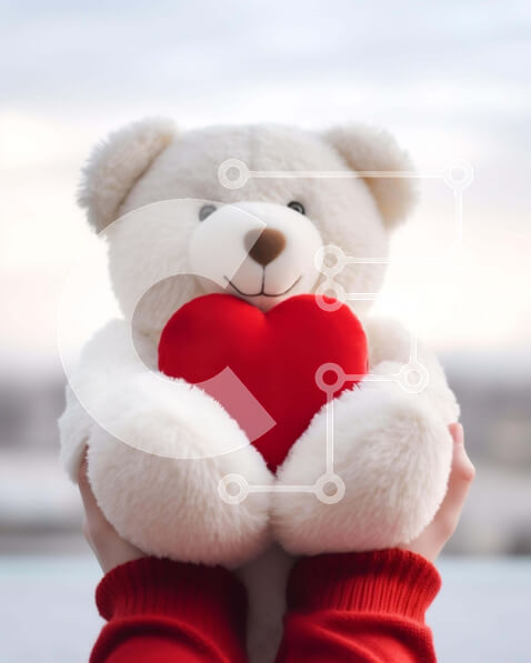 Intra Συλλεκτικό Ξύλινο Παζλ Plywood  4mm - Λευκό αρκουδάκι με κόκκινη καρδιά Σε Ξύλινο Κουτί - Διαστάσεις Puzzle: 10x10 cm – 25 κομμάτια