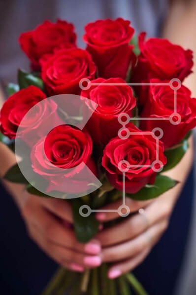 Intra Συλλεκτικό Ξύλινο Παζλ Plywood  4mm - Γυναίκα που κρατά πολύχρωμο μπουκέτο με τριαντάφυλλα Σε Ξύλινο Κουτί - Διαστάσεις Puzzle: 10x10 cm – 25 κομμάτια