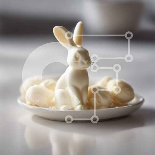 Intra Συλλεκτικό Ξύλινο Παζλ Plywood  4mm - Άσπρο ειδώλιο λαγουδάκι σε ένα πιάτο γεμάτο αυγά Σε Ξύλινο Κουτί - Διαστάσεις Puzzle: 10x10 cm – 25 κομμάτια