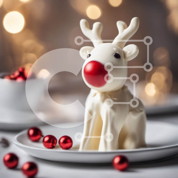 Intra Συλλεκτικό Ξύλινο Παζλ Plywood  4mm - Ειδώλιο Λευκού Τάρανδου στο πιάτο με κόκκινα και λευκά στολίδια Σε Ξύλινο Κουτί - Διαστάσεις: 10x10 cm – 25 κομμάτια