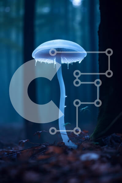 Σετ των 2 Intra Συλλεκτικό Ξύλινο Παζλ Plywood  4mm - Νυχτερινή σκηνή του δάσους με μεγάλο λευκό μανιτάρι Σε Ξύλινο Κουτί - Διαστάσεις: 10x10 cm – 25 κομμάτια