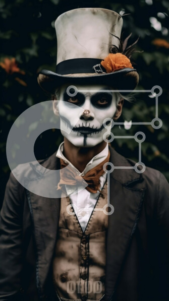 Intra Συλλεκτικό Ξύλινο Παζλ Plywood  4mm - Απόκοσμος άντρας με σκελετό κοστούμι με καπέλο και μπαστούνι Σε Ξύλινο Κουτί - Διαστάσεις Puzzle: 10x10 cm – 25 κομμάτια