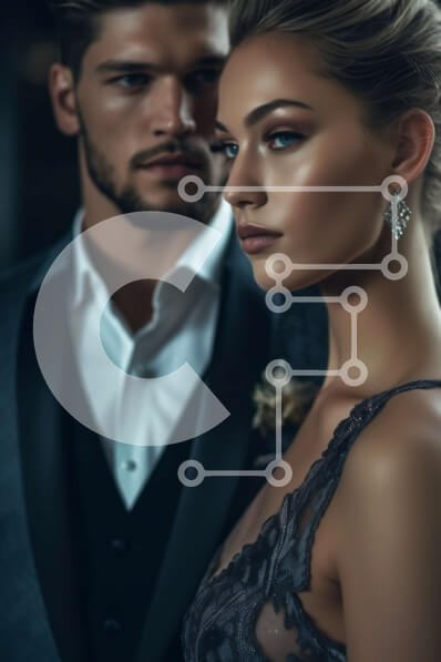 Intra Συλλεκτικό Ξύλινο Παζλ Plywood  4mm - Κομψό ζευγάρι με ασπρόμαυρη ενδυμασία σε επίσημη εκδήλωση Σε Ξύλινο Κουτί - Διαστάσεις Puzzle: 10x10 cm – 25 κομμάτια