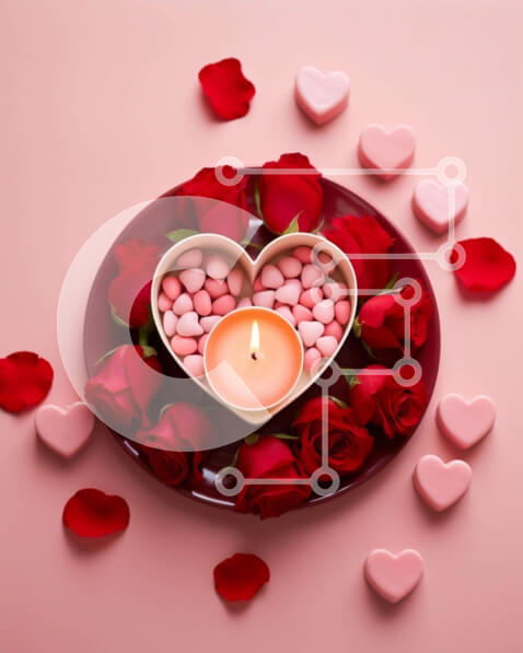 Intra Συλλεκτικό Ξύλινο Παζλ Plywood  4mm - Πιάτο σε σχήμα καρδιάς με κόκκινα τριαντάφυλλα και μπαστούνια καραμελών Σε Ξύλινο Κουτί - Διαστάσεις: 10x10 cm – 25 κομμάτια