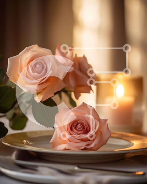 Σετ των 2 Intra Συλλεκτικό Ξύλινο Παζλ Plywood  4mm - Όμορφο πιάτο στολισμένο με τριαντάφυλλο και κεριά με σκεύη Σε Ξύλινο Κουτί - Διαστάσεις: 10x10 cm – 25 κομμάτια