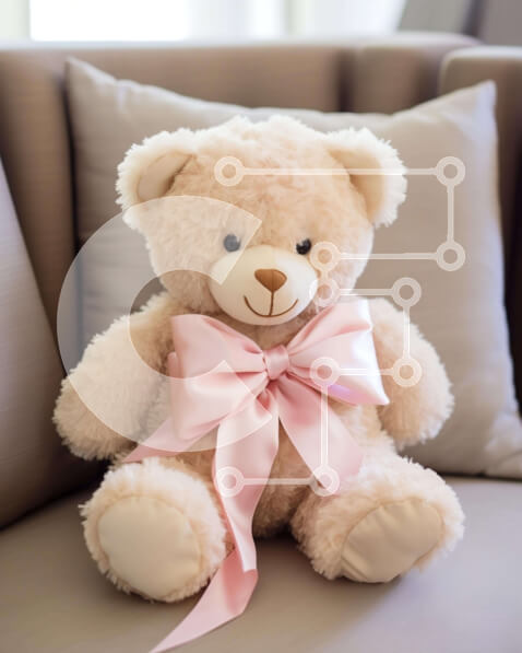 Intra Συλλεκτικό Ξύλινο Παζλ Plywood  4mm - Καφέ αρκουδάκι σε πορτοκαλί μαξιλάρι Σε Ξύλινο Κουτί - Διαστάσεις Puzzle: 10x10 cm – 25 κομμάτια