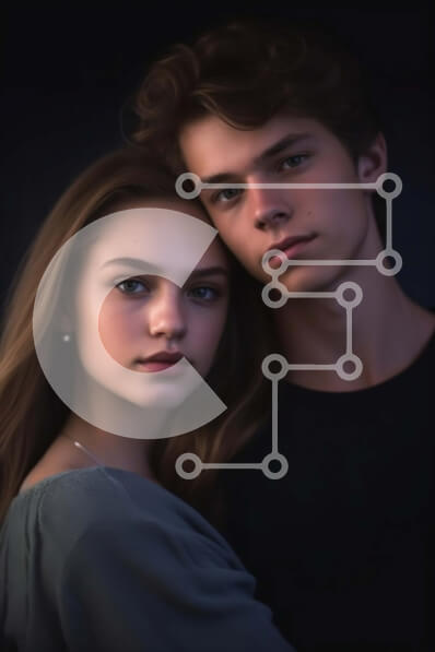 Intra Συλλεκτικό Ξύλινο Παζλ Plywood  4mm - Σοβαρό πορτρέτο νεαρού άνδρα και γυναίκας σε σκούρο φόντο Σε Ξύλινο Κουτί - Διαστάσεις Puzzle: 10x10 cm – 25 κομμάτια