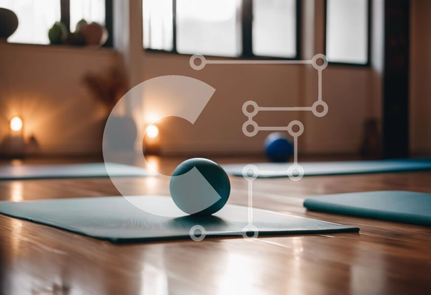 Intra Συλλεκτικό Ξύλινο Παζλ Plywood  4mm - Ήρεμος εσωτερικός χώρος γυμναστικής με χαλάκια γιόγκα και μπάλα γυμναστικής Σε Ξύλινο Κουτί - Διαστάσεις Puzzle: 10x10 cm – 25 κομμάτια